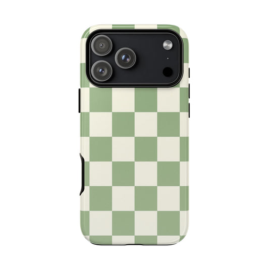 Sage Green Checkerboard Phone Case | Minimal Aesthetic Tough Case