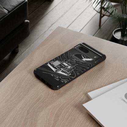 Trucker Highway Phone Case | Eagle & Mountain Line Art | Black Western Tough Case