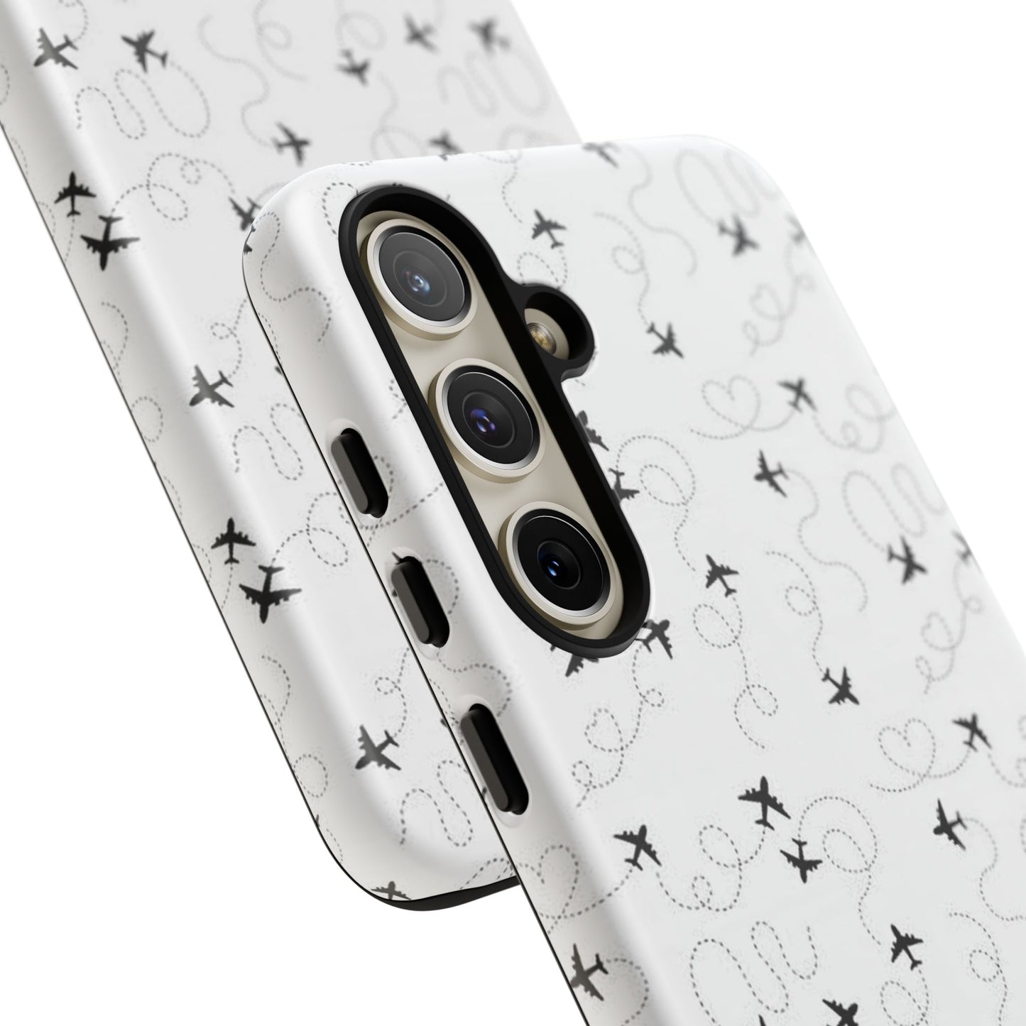 Minimal Paper Airplane Pattern Phone Case – Black White Aesthetic Tough Cover