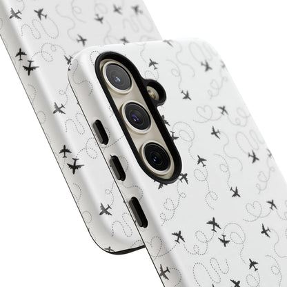 Minimal Paper Airplane Pattern Phone Case – Black White Aesthetic Tough Cover