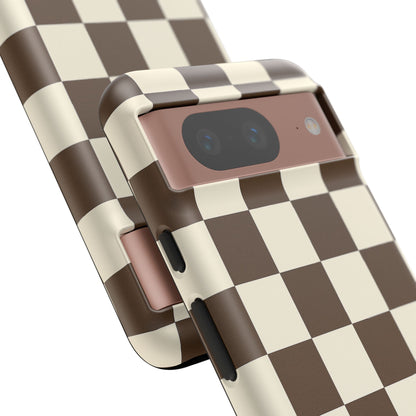 Mocha Checkerboard Phone Case | Neutral Aesthetic Tough Case