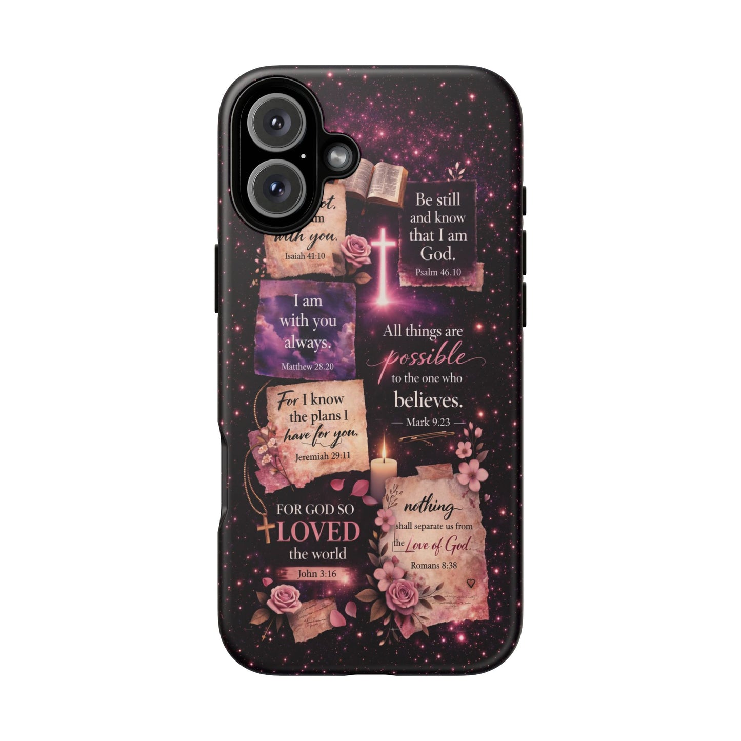 Christian Bible Verse Phone Case Pink Floral Faith Tough Protective Cover Gift