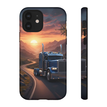 Semi Truck Sunset Phone Case | Trucker Gift | Diesel Truck Highway Road iPhone & Samsung Tough Protective Case