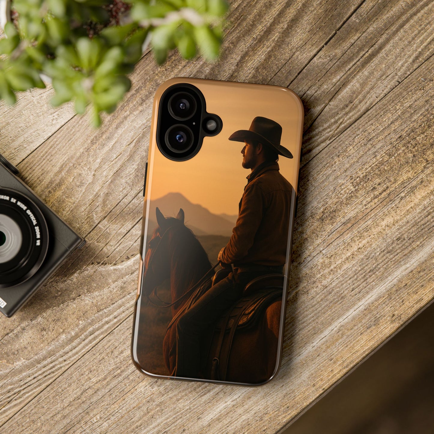 Western Cowboy Sunset Phone Case | Horse Rider Desert Aesthetic Tough Protective Case
