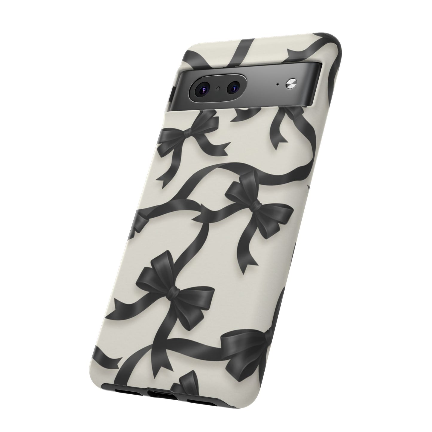 Black Ribbon Bow Phone Case, Minimal Bow Pattern Tough Protective Case