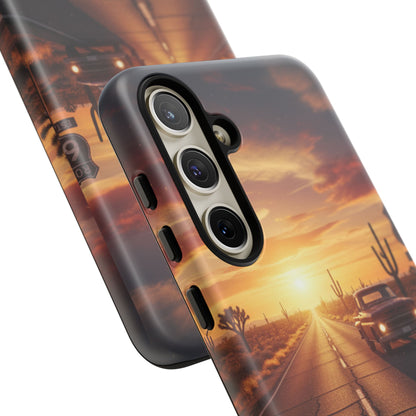 Route 66 Sunset Desert Highway Phone Case – Road Trip Travel Aesthetic Tough Case