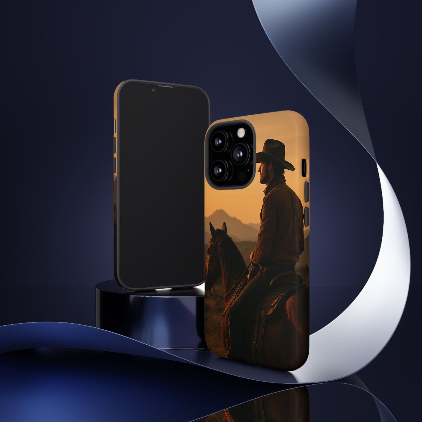 Western Cowboy Sunset Phone Case | Horse Rider Desert Aesthetic Tough Protective Case