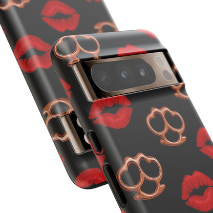 Red Lipstick & Knuckle Duster Phone Case | Bold Kiss Print Tough Protective Cover for Iphone, Samsung Galaxy and Pixel