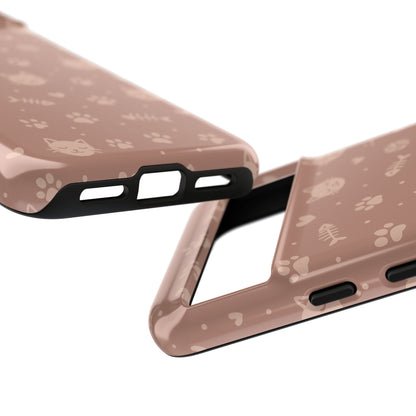 Cute Cat Pattern Phone Case | Paw Prints, Fishbone & Yarn Design Tough Case