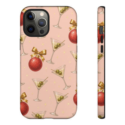 Cocktail Ornament Phone Case – Pink Martini & Cherry Pattern | Glossy or Matte for Iphone, Samsung Galaxy and Pixel