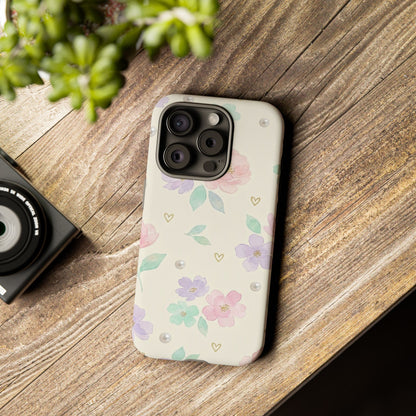 Pastel Floral Phone Case – Coquette Watercolor Flower Hearts Tough Case (iPhone, Samsung, Pixel)