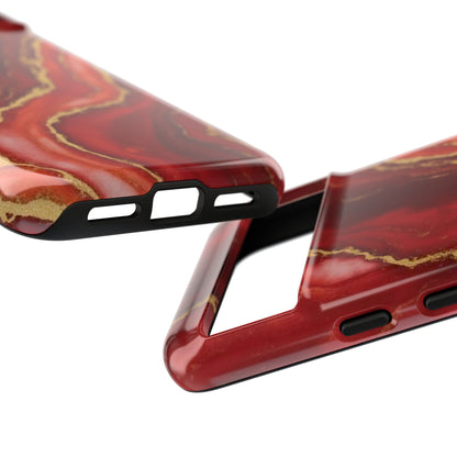Red Agate Marble Phone Case with Gold Veins – Luxury Tough iPhone & Samsung Case