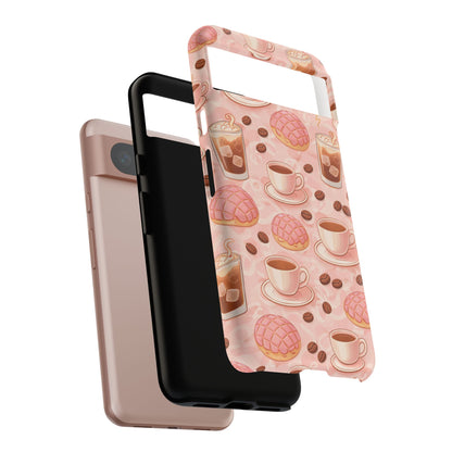 Cute Coffee & Pink Concha Phone Case – Coffee Lover Aesthetic Latte Pattern Tough Case