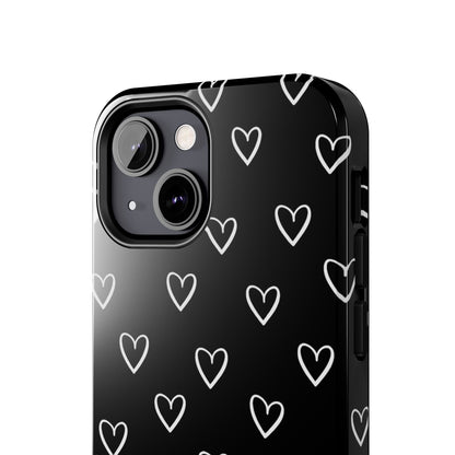 Doodle Heart Phone Case – Minimal Black & White Heart Pattern | Tough Protective Case