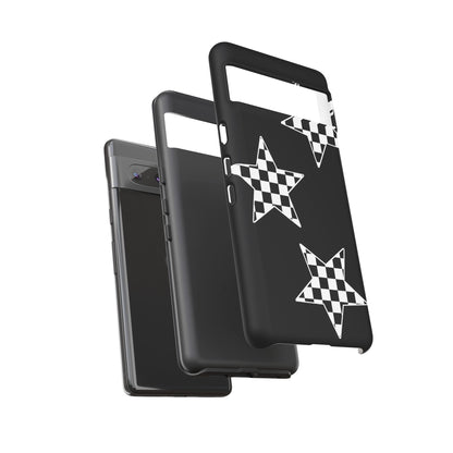Checkered Star Tough Phone Case – Black Retro Graphic Protective Cover for Iphone, Samsung Galaxy and Pixel