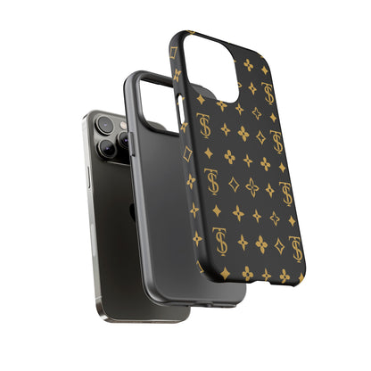 Gold Monogram Pattern Tough Phone Case | Black & Gold Luxury Design for Iphone, Samsung Galaxy and Pixel
