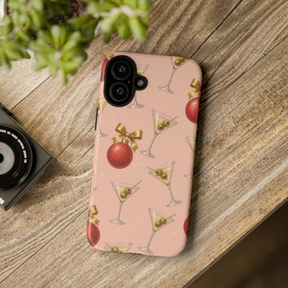 Cocktail Ornament Phone Case – Pink Martini & Cherry Pattern | Glossy or Matte for Iphone, Samsung Galaxy and Pixel