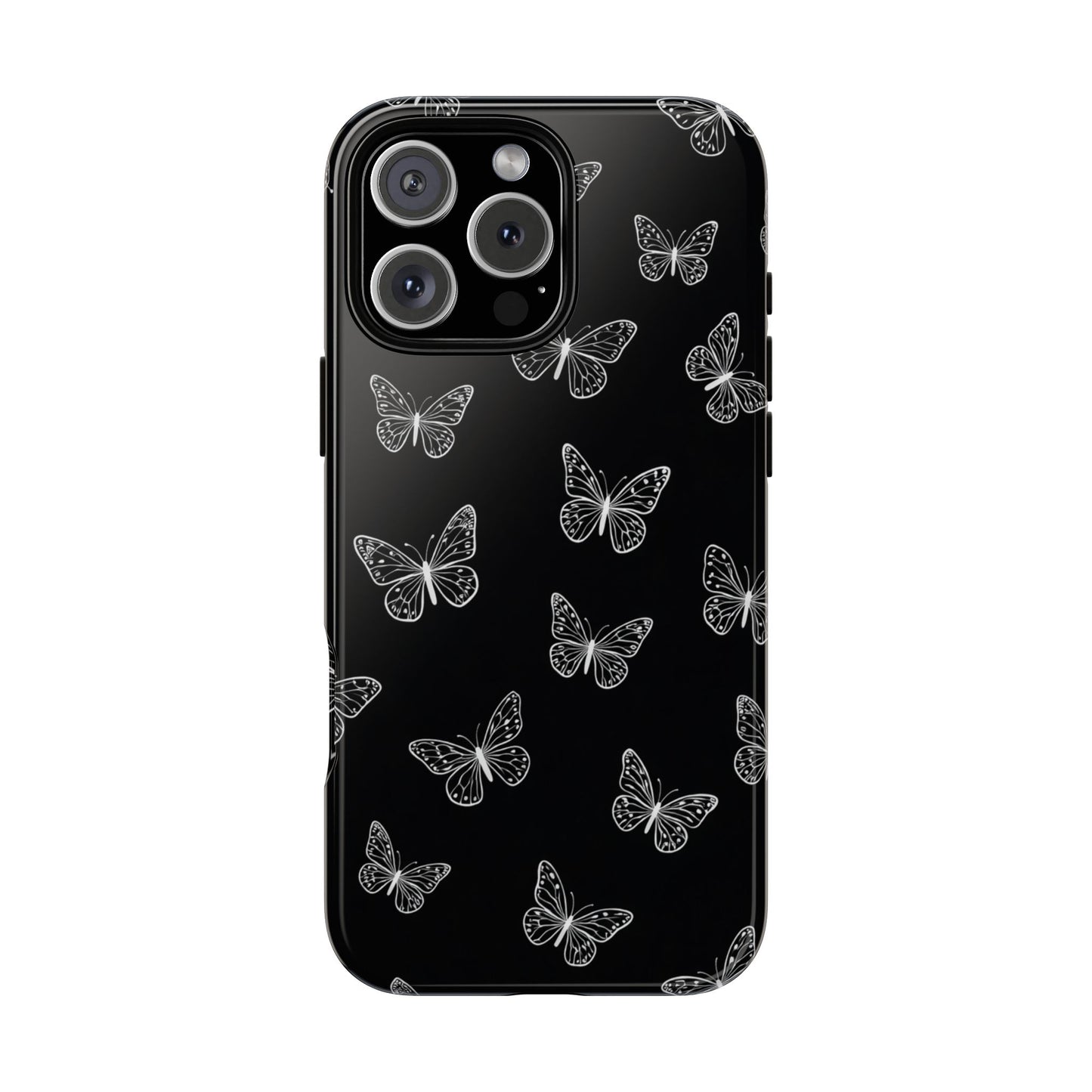 White Butterfly Pattern Phone Case – Dark Aesthetic Monochrome Tough Cover