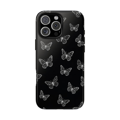 White Butterfly Pattern Phone Case – Dark Aesthetic Monochrome Tough Cover