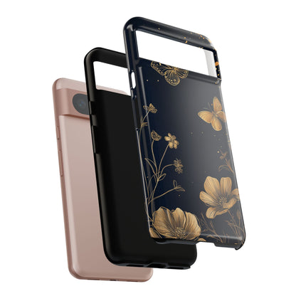 Gold Floral Butterfly Phone Case, Dark Aesthetic Botanical, Elegant Black Luxury iPhone Samsung Cover