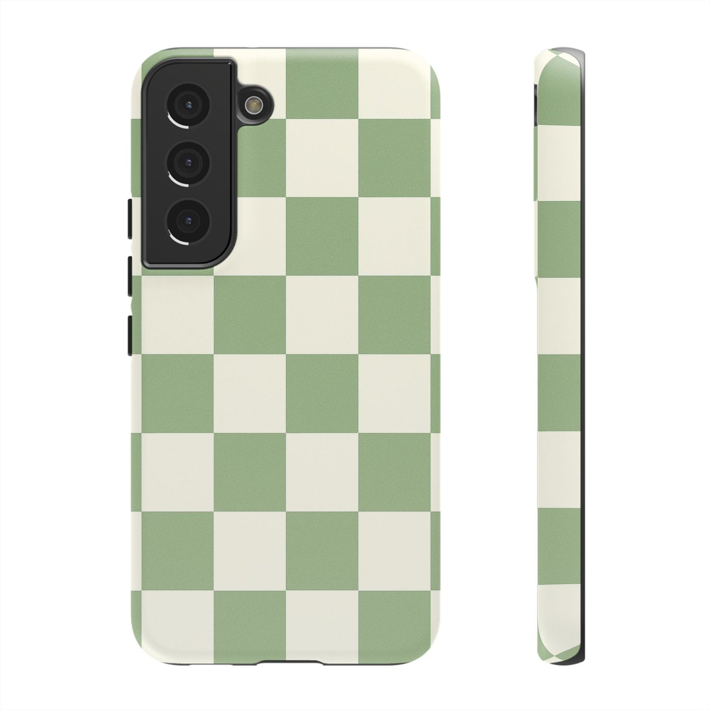 Sage Green Checkerboard Phone Case | Minimal Aesthetic Checkered iPhone & Samsung Tough Case