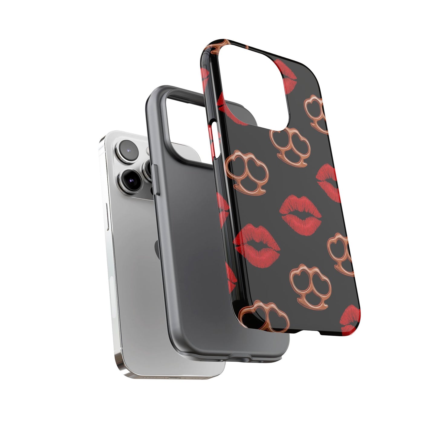 Red Lipstick & Knuckle Duster Phone Case | Bold Kiss Print Tough Protective Cover for Iphone, Samsung Galaxy and Pixel