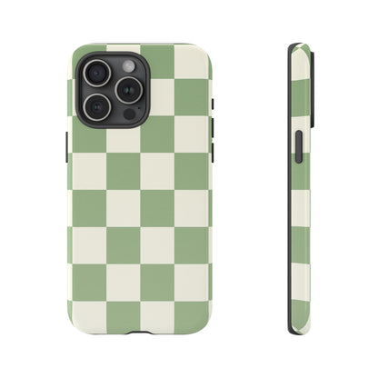 Sage Green Checkerboard Phone Case | Minimal Aesthetic Checkered iPhone & Samsung Tough Case