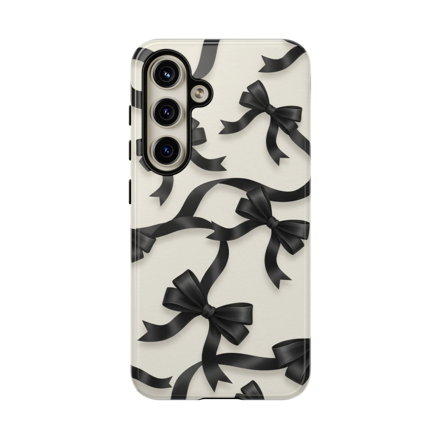 Black Ribbon Bow Phone Case, Minimal Bow Pattern Tough Protective Case