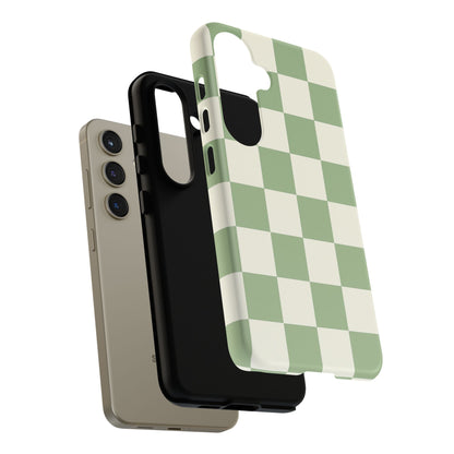 Sage Green Checkerboard Phone Case | Minimal Aesthetic Checkered iPhone & Samsung Tough Case