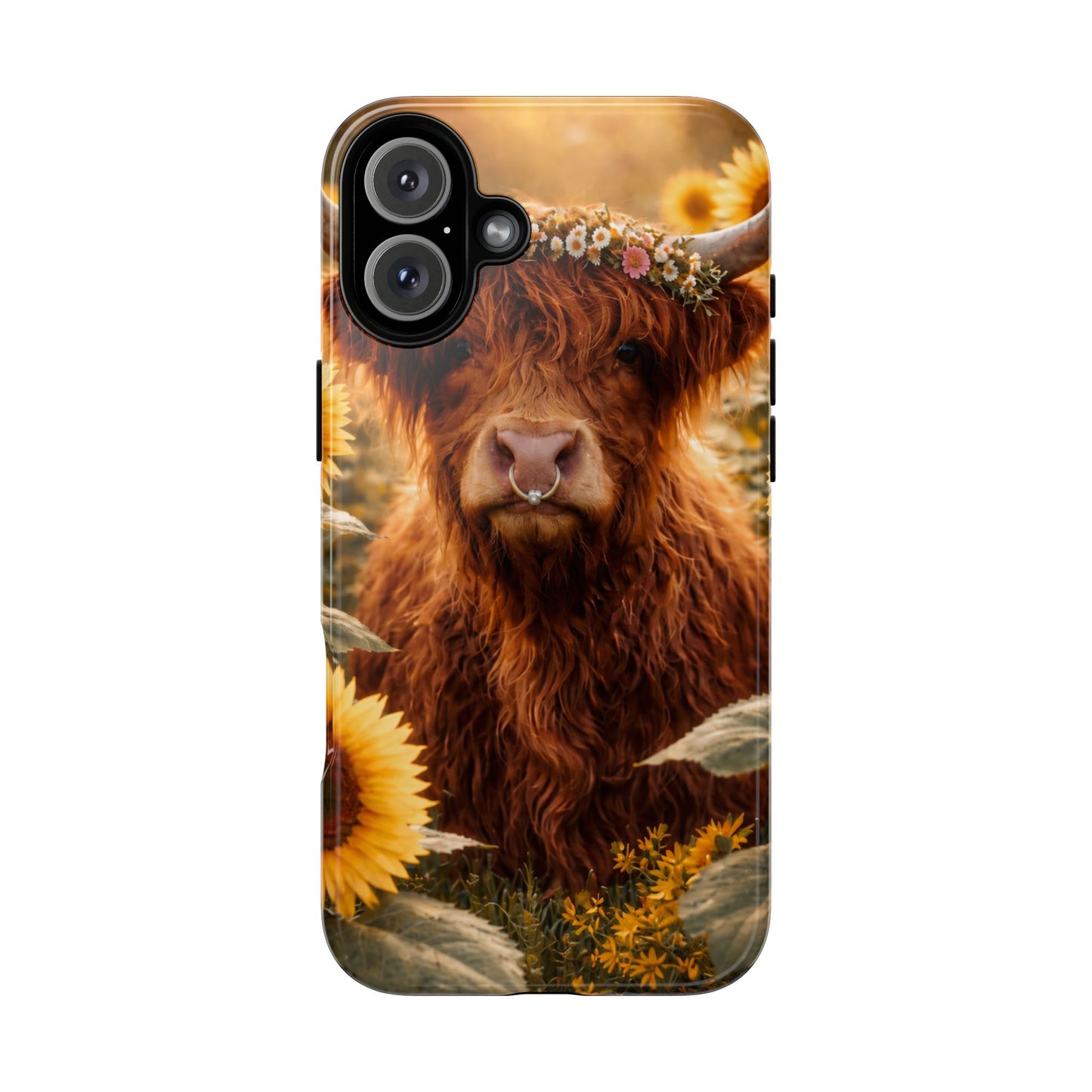 Highland Cow Sunflower Phone Case | Floral Farmhouse iPhone, Samsung Galaxy and Pixel Cover