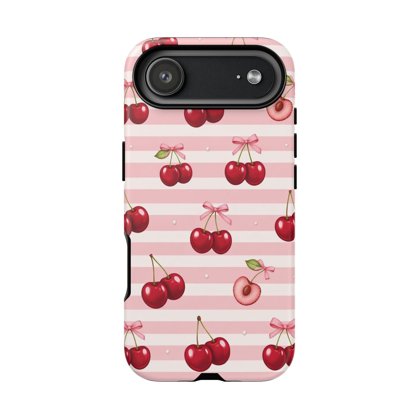 Coquette Cherry Bow Phone Case | Cute Pink Aesthetic Cherry Pattern Tough Case for iPhone & Samsung