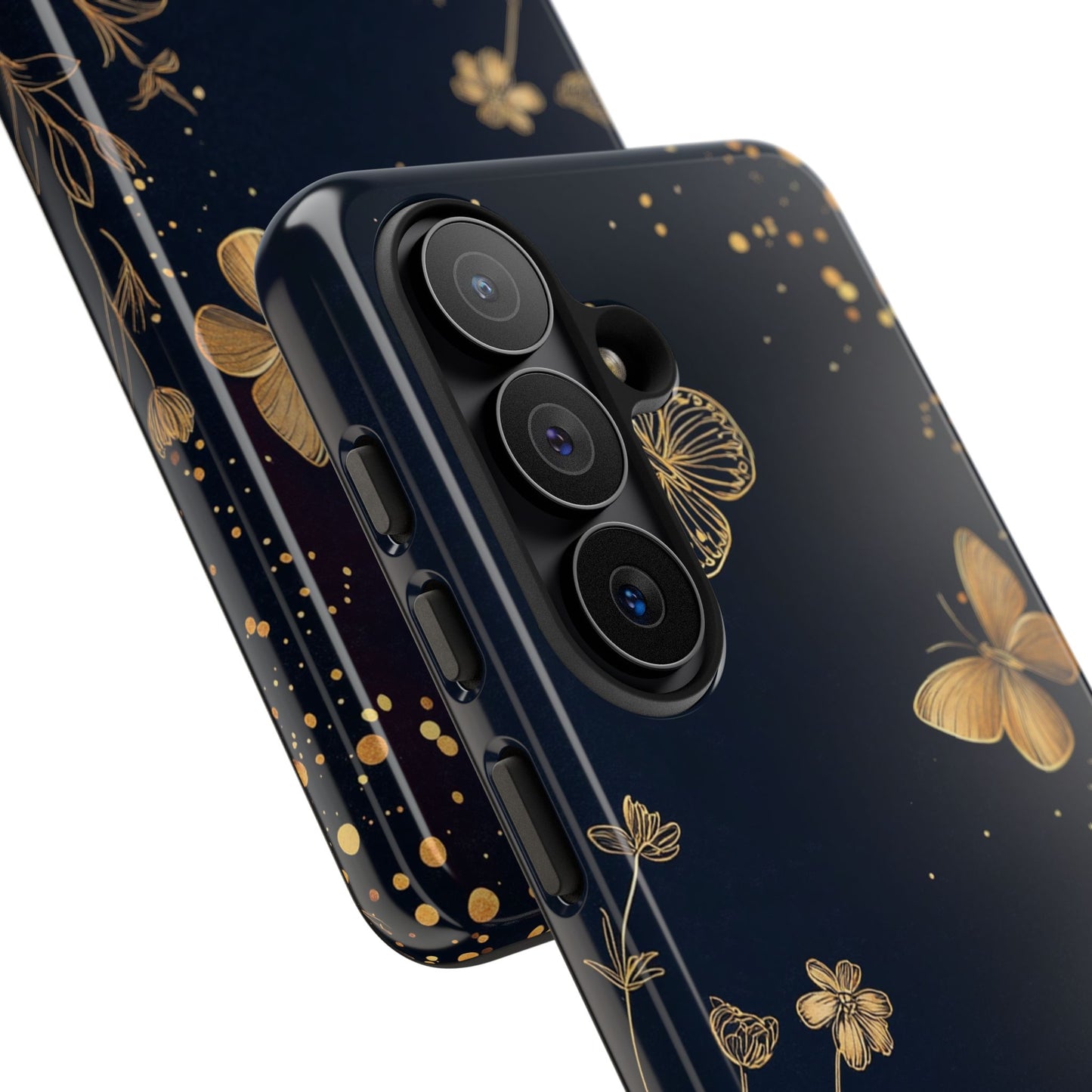 Gold Floral Butterfly Phone Case, Dark Aesthetic Botanical, Elegant Black Luxury iPhone Samsung Cover