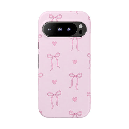 Pink Bow Heart Aesthetic Phone Case – Coquette Cute Tough Cover