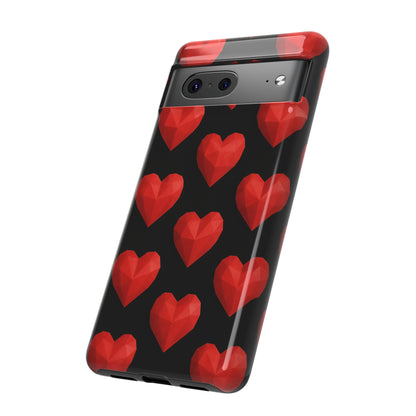 Red Heart Phone Case – Geometric Heart Pattern Tough Case (Black)