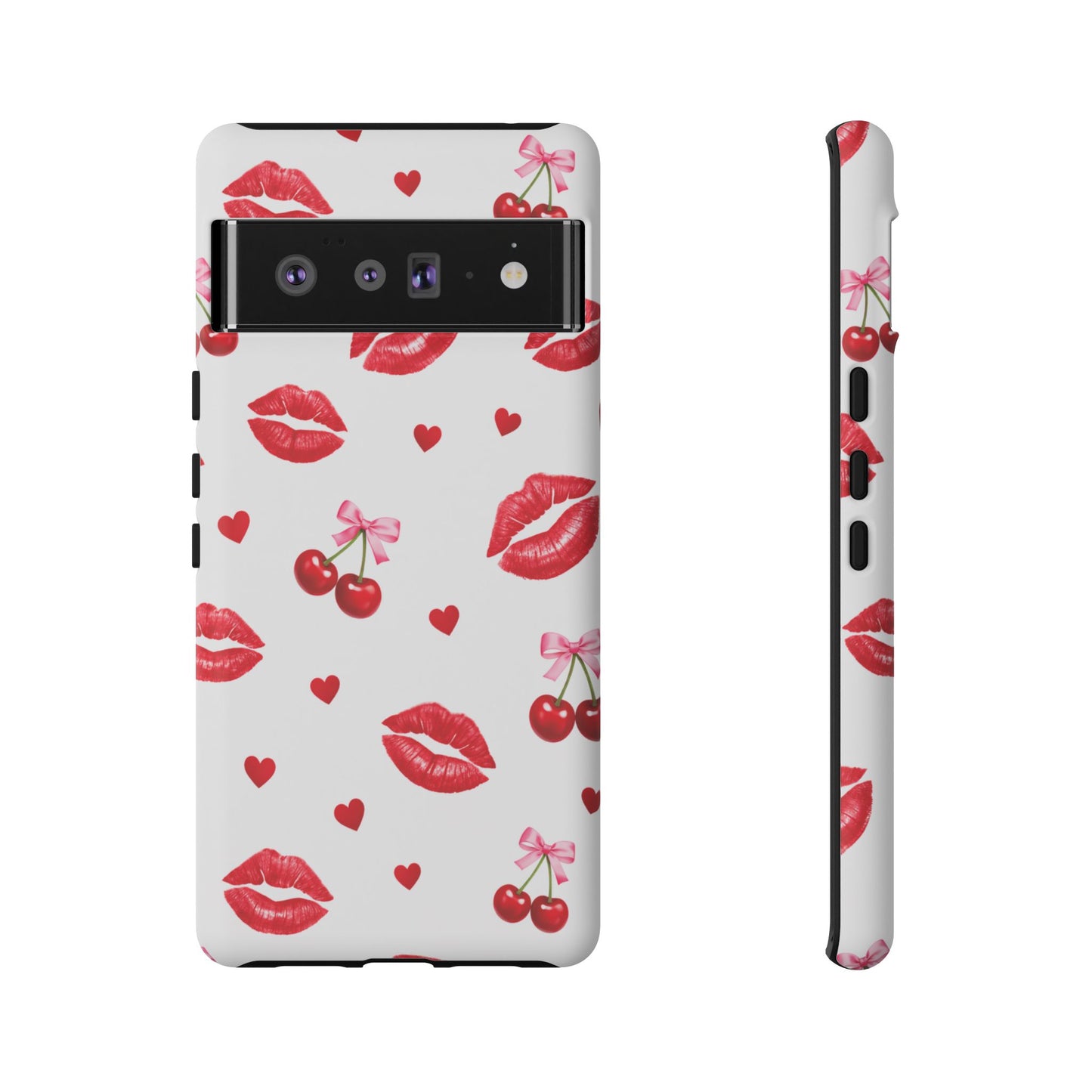 Red Lips & Cherry Phone Case – Y2K Retro Aesthetic Tough Cover
