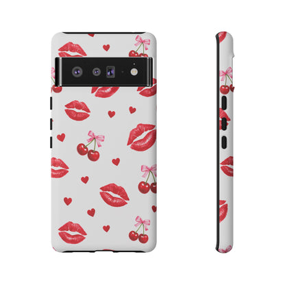 Red Lips & Cherry Phone Case – Y2K Retro Aesthetic Tough Cover
