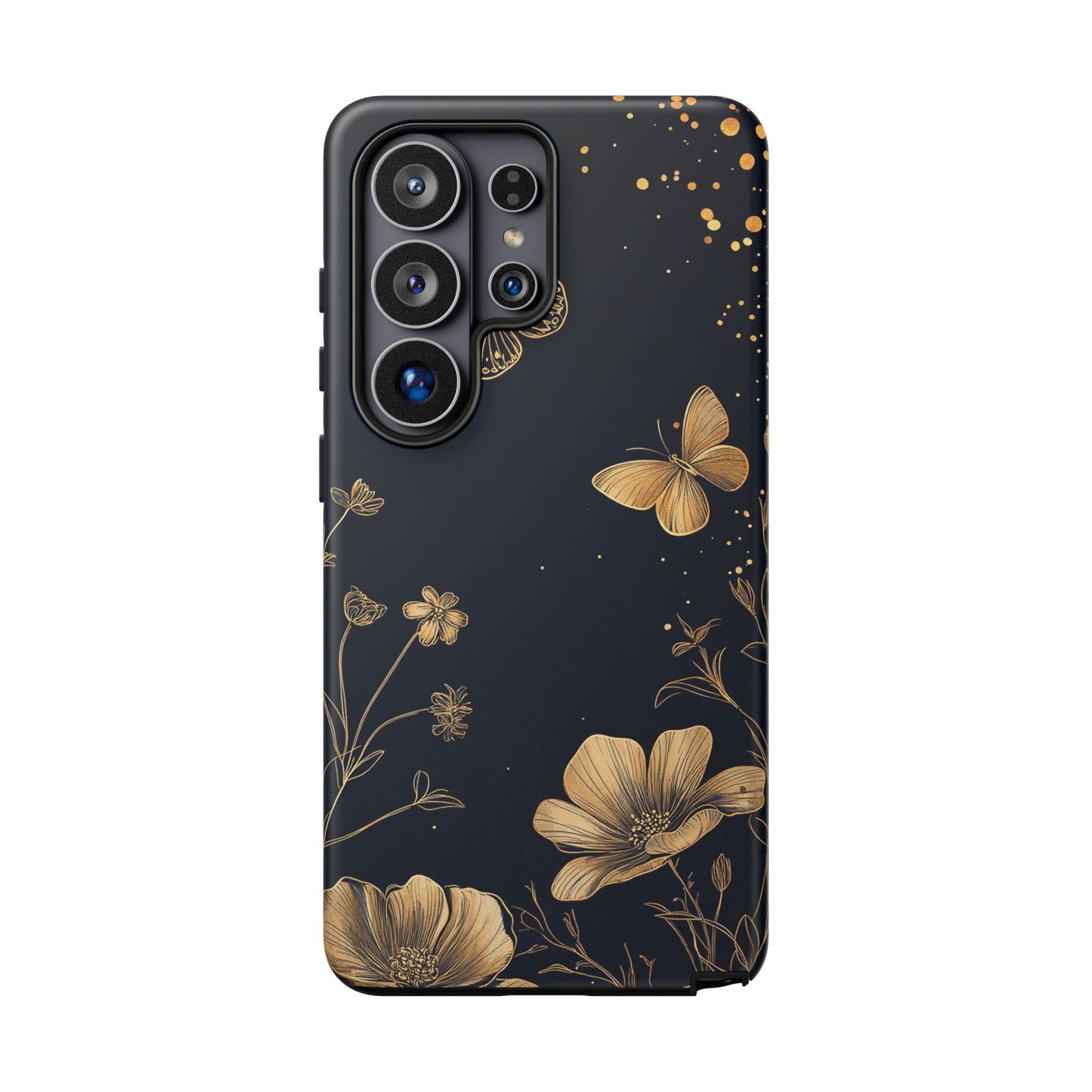 Gold Floral Butterfly Phone Case, Dark Aesthetic Botanical, Elegant Black Luxury iPhone Samsung Cover