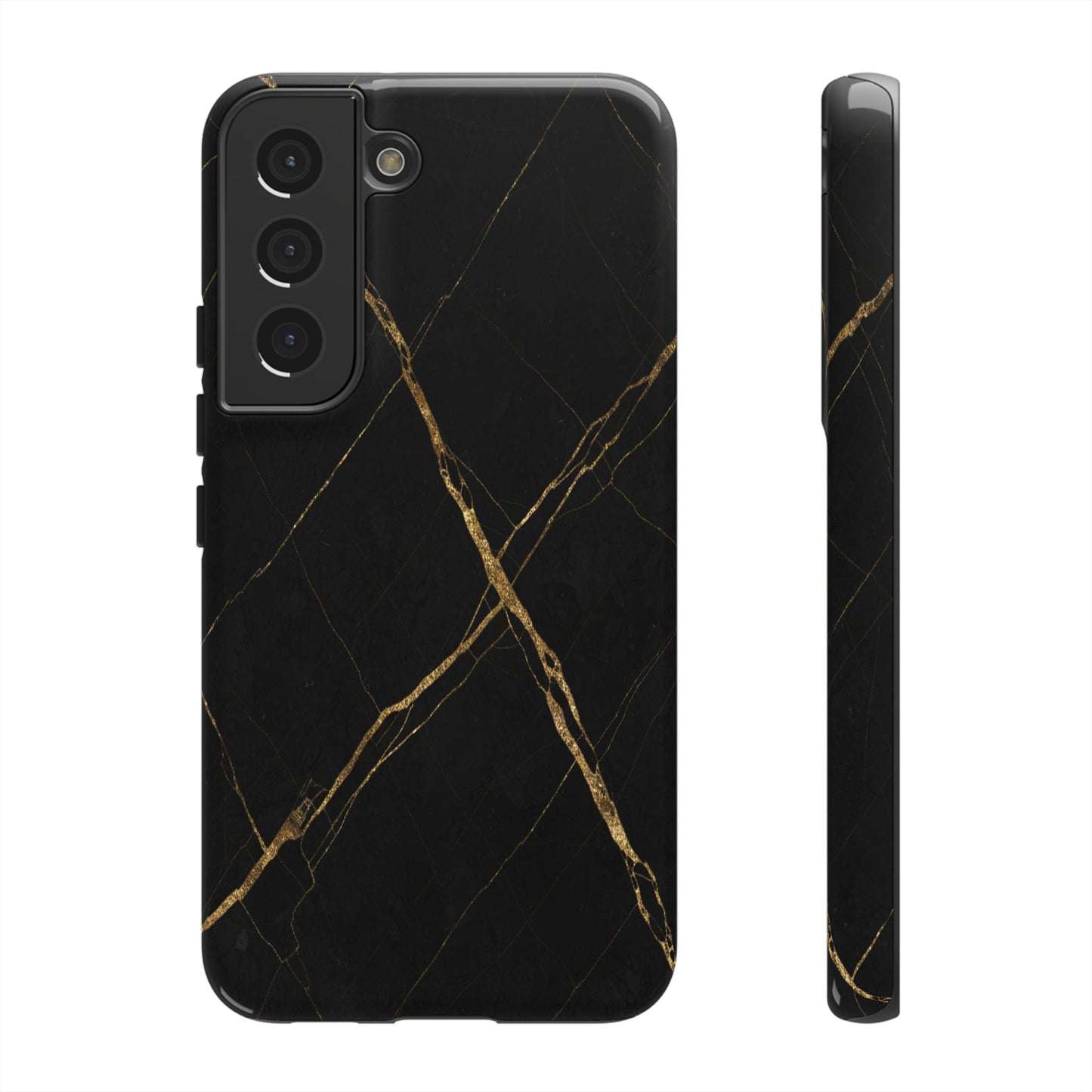 Black Marble Phone Case with Gold Veins – Luxury Minimal Aesthetic Tough Case