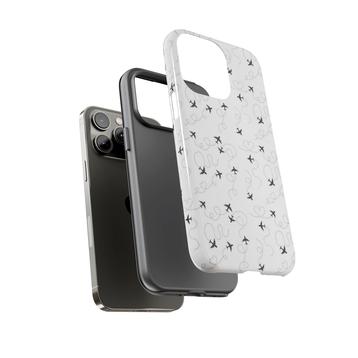 Minimal Paper Airplane Pattern Phone Case – Black White Aesthetic Tough Cover