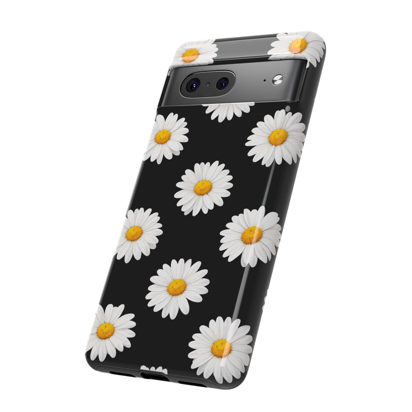 Black Daisy Floral Tough Phone Case – Cute Protective Cover for Iphone, Samsung Galaxy and Pixel