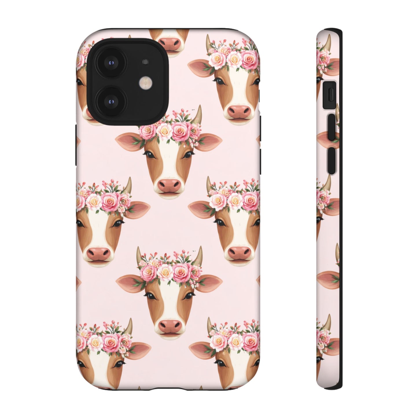 Floral Cow Phone Case – Cute Pink Cow Print Tough Protective Case for Iphone, Samsung Galaxy and Pixel