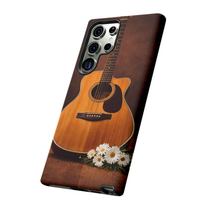 Acoustic Guitar Daisy Phone Case | Rustic Music Lover Tough Cover