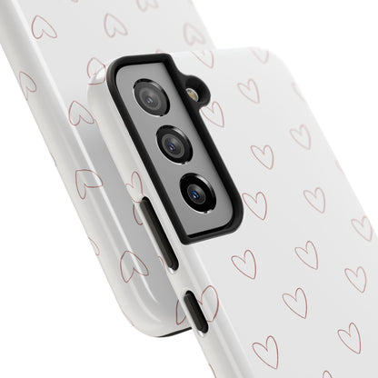 Hand-Drawn Hearts Tough Phone Case | Minimal Pink Heart Pattern