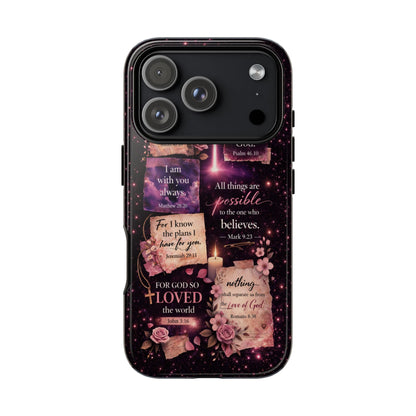 Christian Bible Verse Phone Case Pink Floral Faith Tough Protective Cover Gift