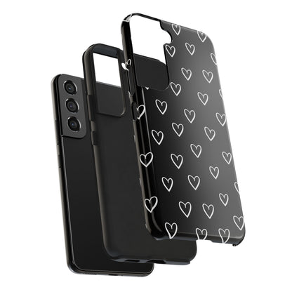 Doodle Heart Phone Case – Minimal Black & White Heart Pattern | Tough Protective Case
