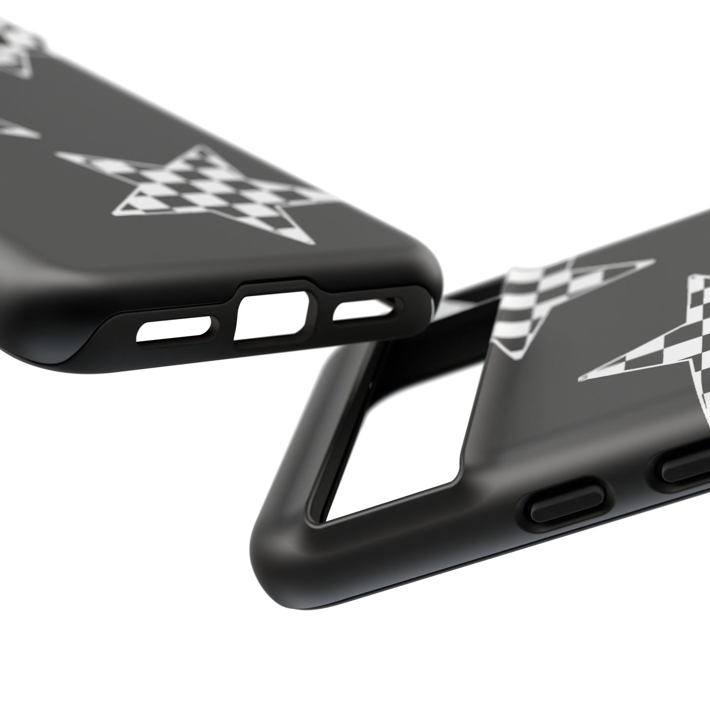 Checkered Star Tough Phone Case – Black Retro Graphic Protective Cover for Iphone, Samsung Galaxy and Pixel