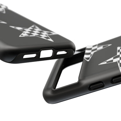 Checkered Star Tough Phone Case – Black Retro Graphic Protective Cover for Iphone, Samsung Galaxy and Pixel