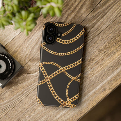 Luxury Gold Chain Phone Case – Black Designer Style Tough Protective Cover for Iphone, Samsung Galaxy and Pixel