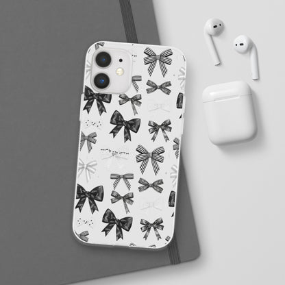 Black & White Bow Pattern Phone Case | Minimal Coquette Flexi Case