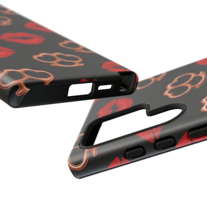 Red Lipstick & Knuckle Duster Phone Case | Bold Kiss Print Tough Protective Cover for Iphone, Samsung Galaxy and Pixel